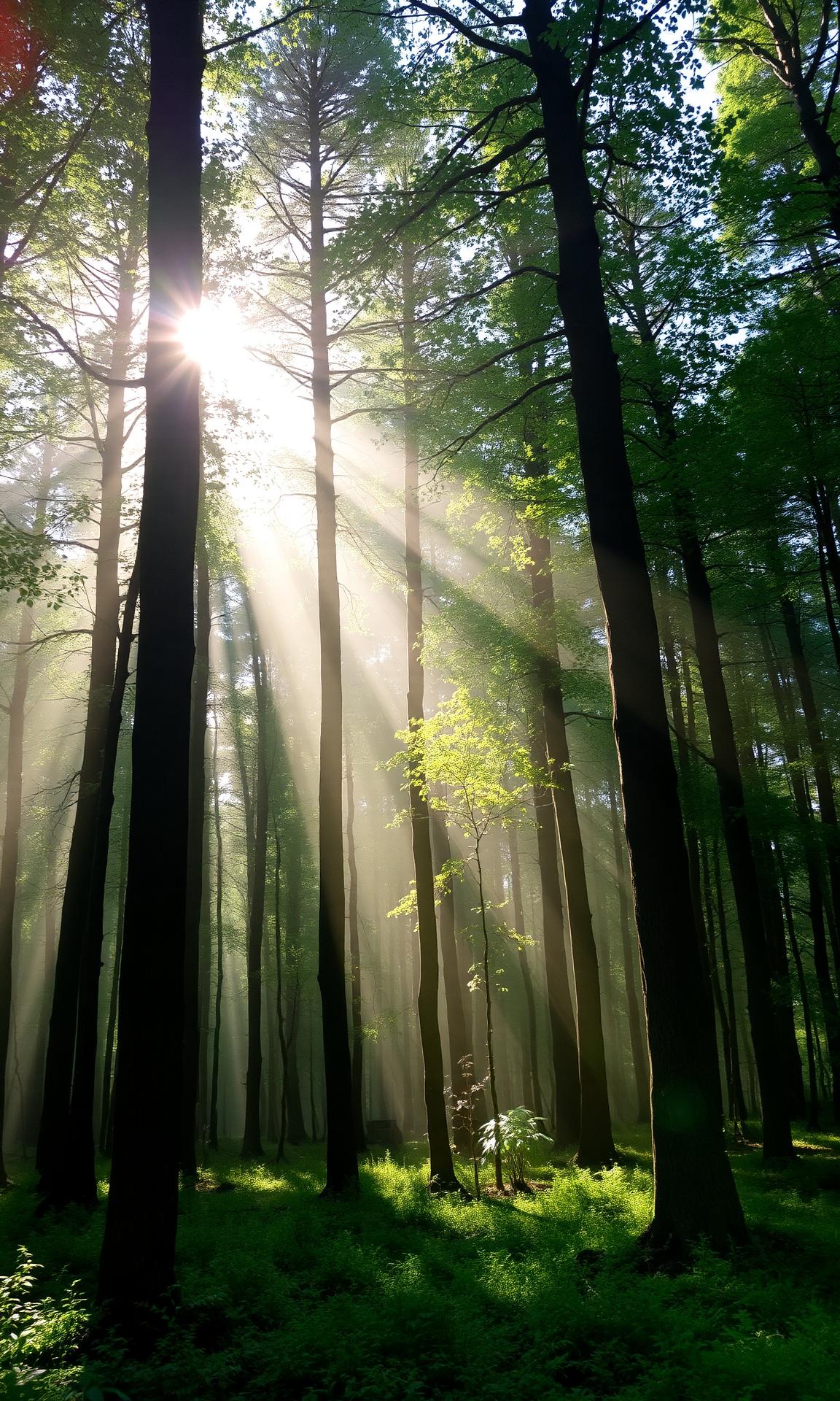 A quiet forest trail lined with tall trees